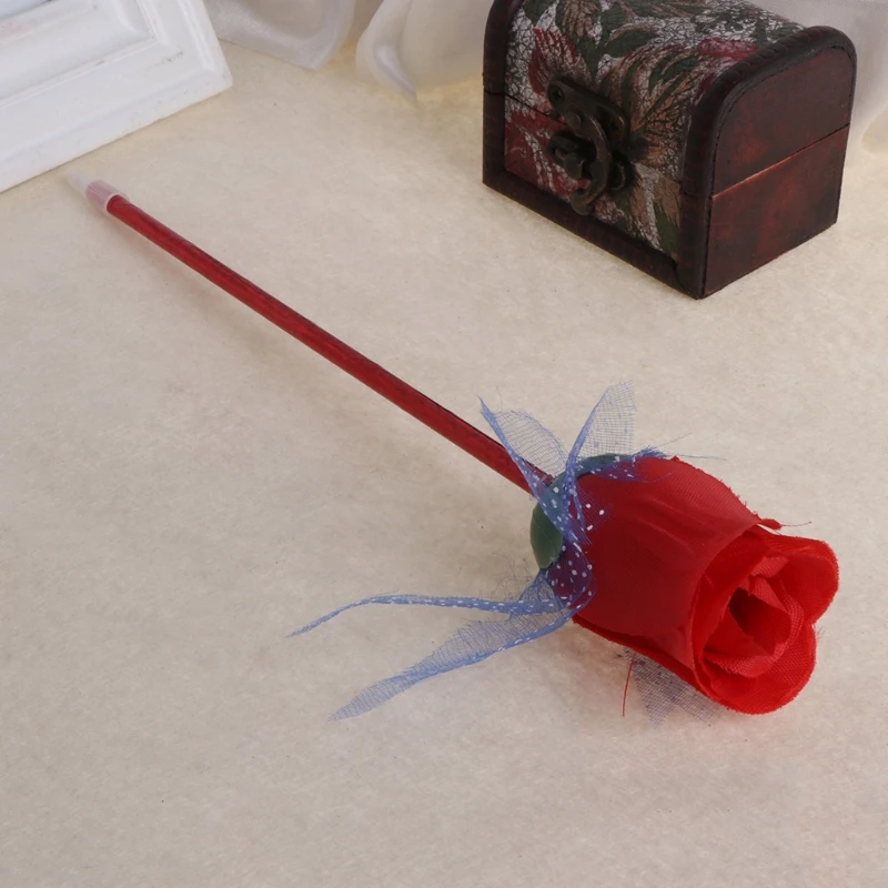 

W3JD Rose Flower Decor Ballpoint Pen Blue Gel Ink Stationery Office Supplies Gift