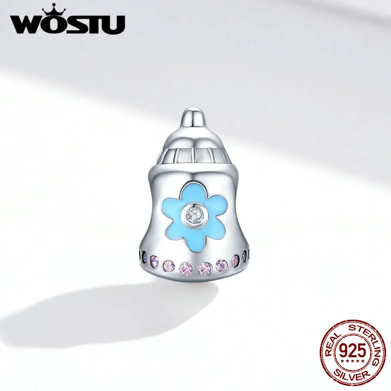 WOSTU Настоящее 925 пробы серебро детские молочные бутылочки Подвески Бусины