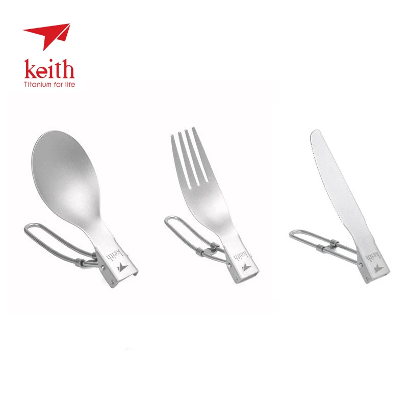 Keith открытый Титан складной ложка Spork нож кемпинг столовые приборы беспорядок Комплект Ti530234