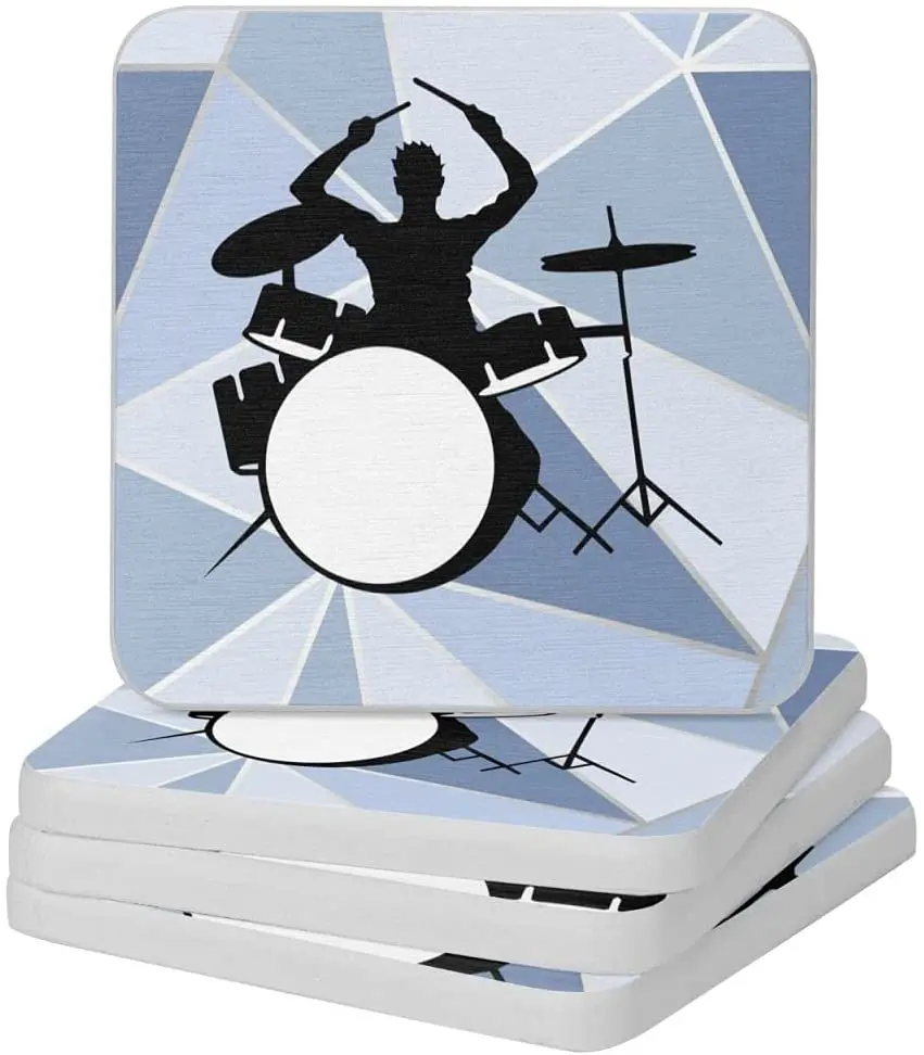 

Drummer and Drums Silhouette Diatomite Cup Coaster Water Absorbent Drinks Coasters Resistant Reusable dinning table decoration