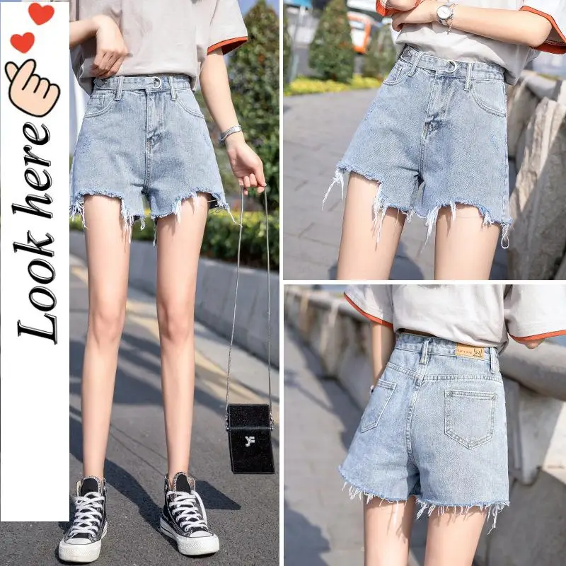 

Новое поступление летние повседневные летние джинсовые женские шорты с высокой талией на меховой подкладке с вырезами на штанинах Большие ...