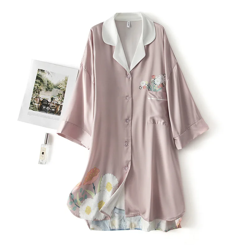 

Summer New Simulation Silk Nightdress Large Size Shirt Skirt Female Pijamas Ladies Pyjamas Casual And Comfortable Home Service