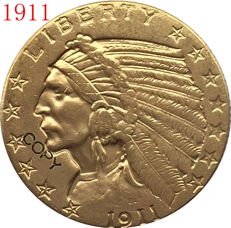 

24-K gold plated 1911 $5 GOLD Indian Half Eagle Coin Copy