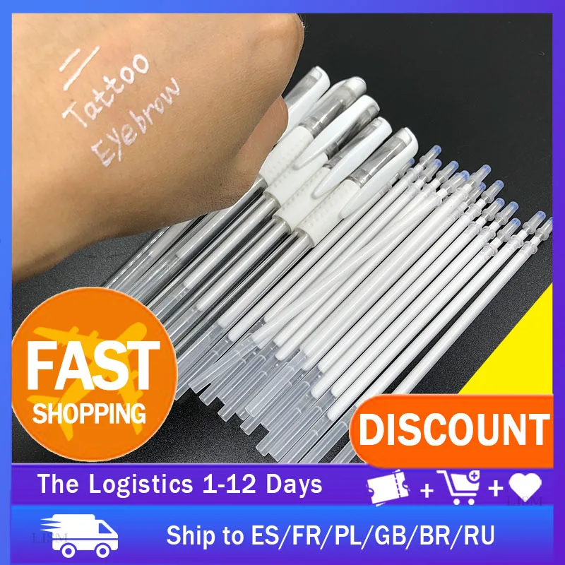 100pcs White Tattoo Marker Pen Permanent Makeup Eyebrow Microblading Accessories Scribe Tools Piercing Marker Position Supply