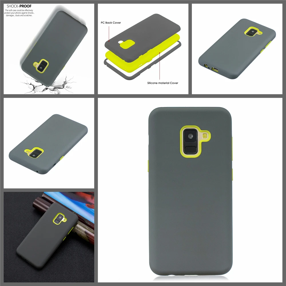 For Samsung Galaxy A8/A8 Plus 2018 A730F Case Silicone PC Slim Fit Dual Layer Phone Back 3 in 1 Shockproof Protective Shell |