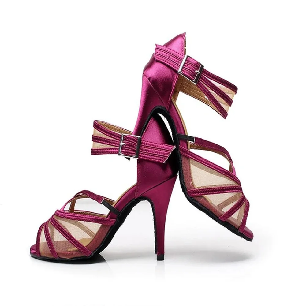 Women Purple Latin Dance Shoes Suede Soles Ballroom Tango Indoor Dance Shoes Cuban Heels Party High Heel Dance Shoes