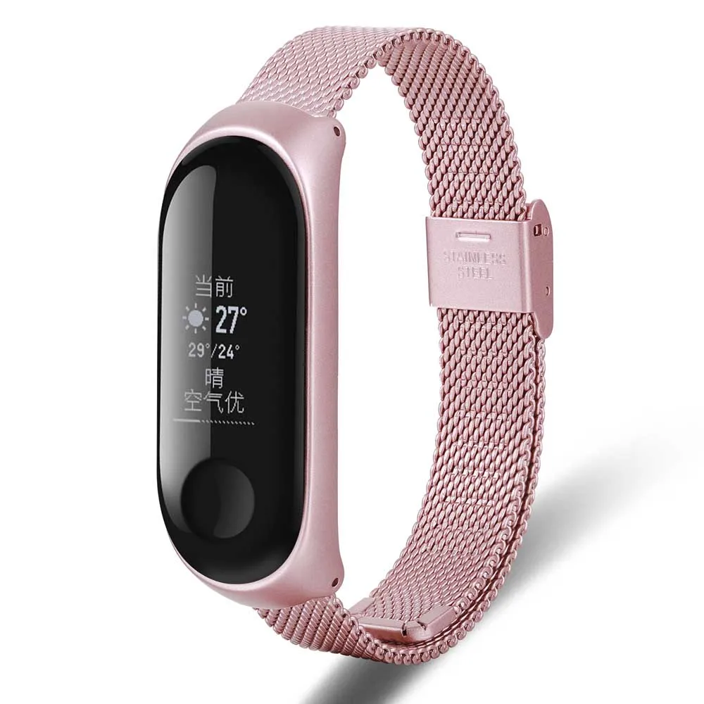 Браслет из нержавеющей стали для Xiao mi Band 3 ремешок Сменные аксессуары браслет для Xio mi Xaio mi Xia mi xaomi mi Женский или мужской - Цвет: Rose Gold