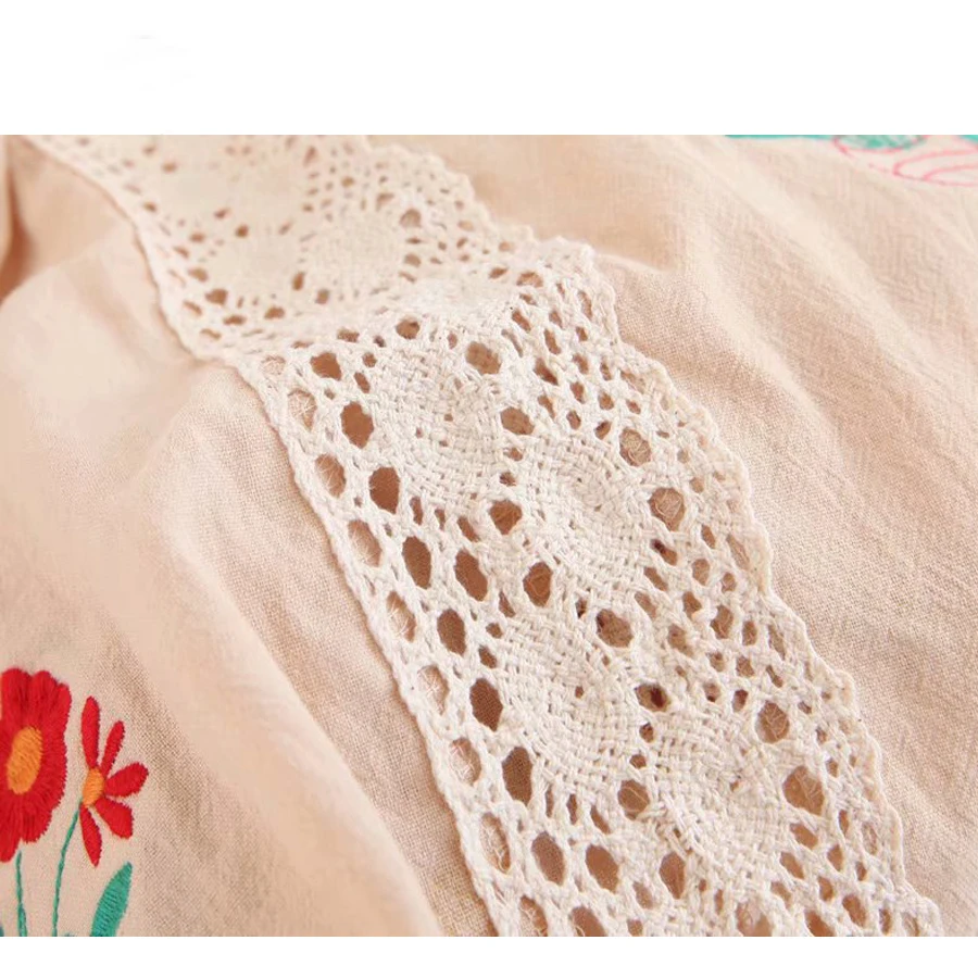 

Boho Floral Embroidery Midi Dress 2018 New Fashion Cotton Square Neck Short Sleeve Autumn Dresses Splice Lace Women Vestido Robe
