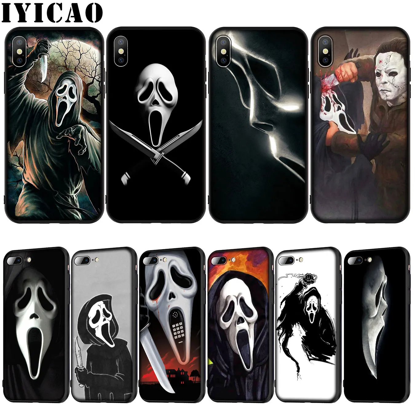 IYICAO Ghostface Scream Мягкий силиконовый чехол для iPhone 12 мини XR X XS 11 Pro Max 10 6 6S 7 8 plus 5S SE