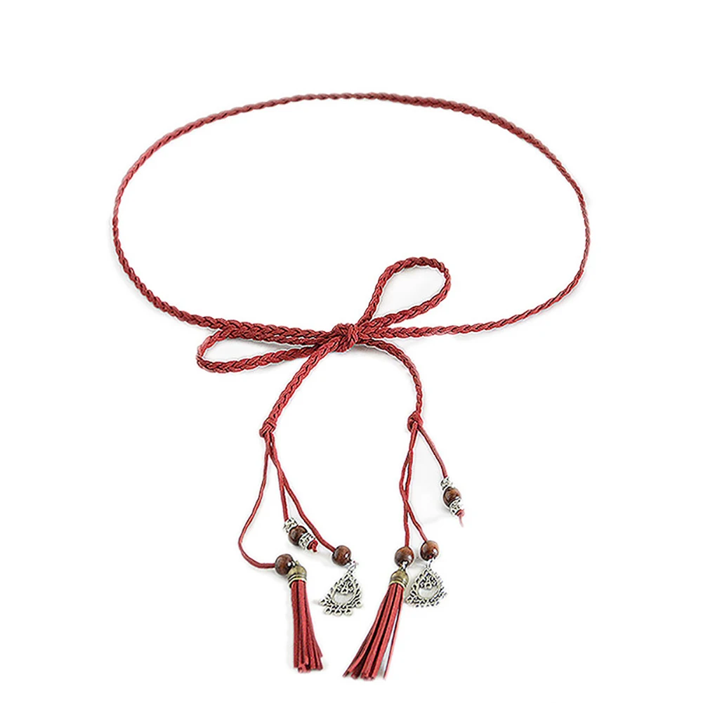 

belts for women Accessories Women Braided Beads Tassels Thin Skinny Waist Rope Belt Self-Tie Dress Waistband