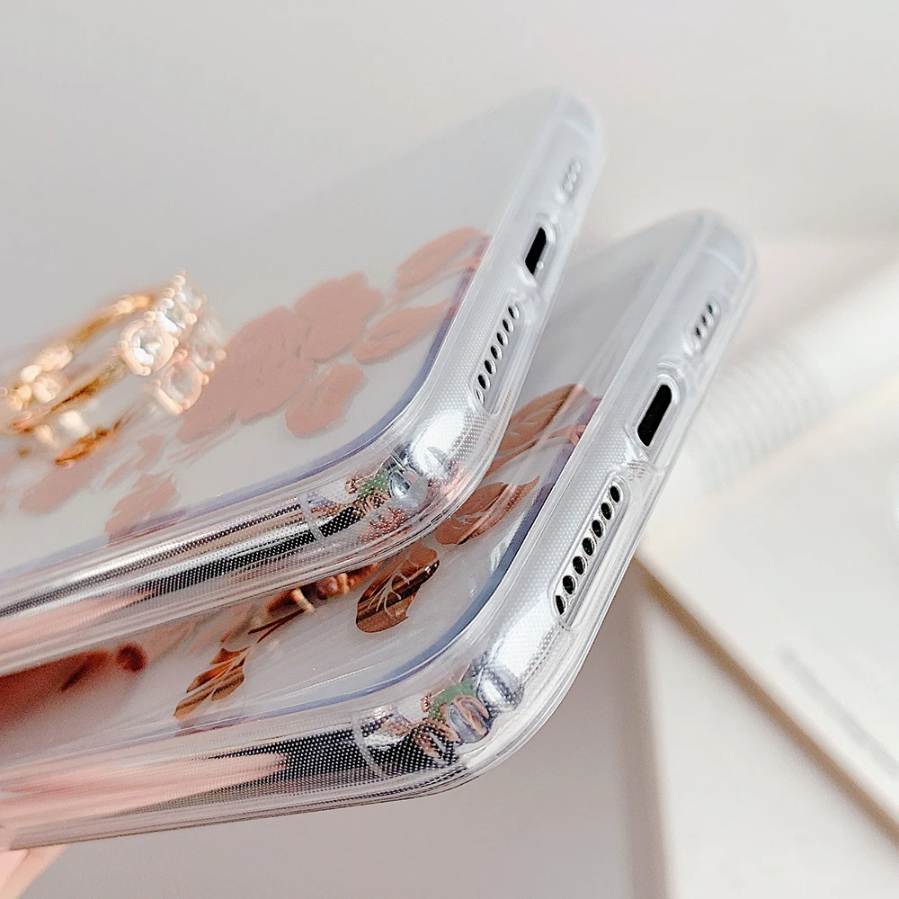 Чехол для телефона iPhone 11 Pro Max мягкий прозрачный чехол IMD с розовыми цветами