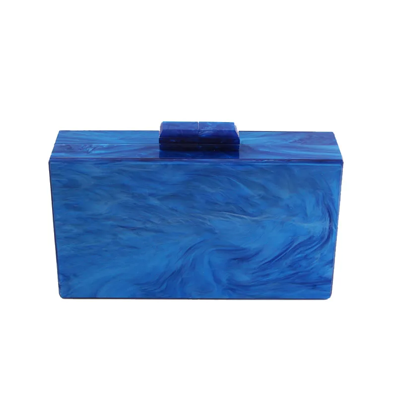 Фото Жемчужная синяя акриловая коробка клатч Женская вечерняя сумка свадебная для