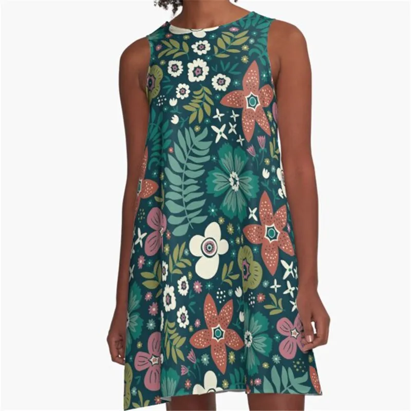 

Fashion Women summer dresses blue flowers Printed A-Line Boho Dress for women harajuku Sexy ladies mini short beach dress