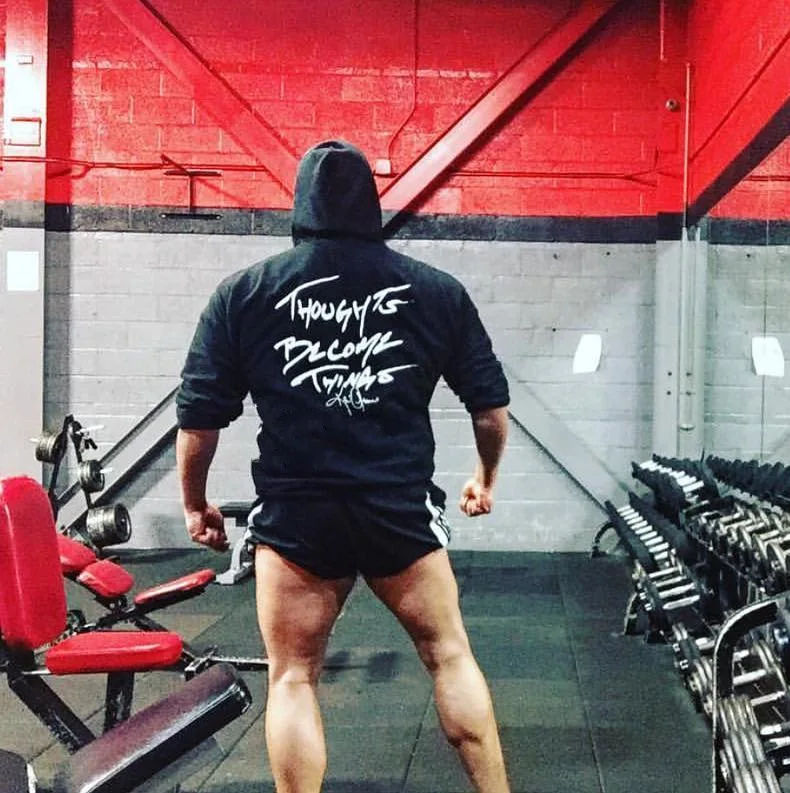Thin Fitness Black Hooded Sweatshirt Big Pocket Bodybuilding Hoodies Men Gym Sweatshirt For Men Zipper Long Sleeve Hoodies