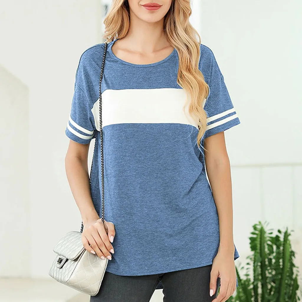 Женская футболка с коротким рукавом круглым вырезом и разрезом сбоку | одежда