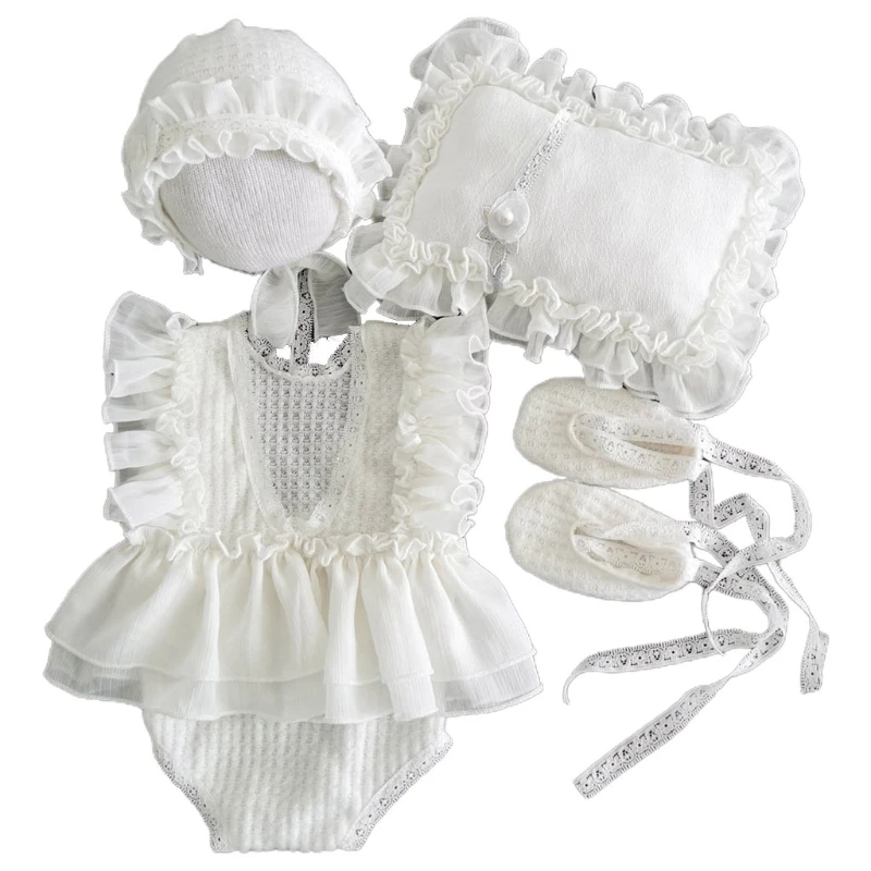 

Infants Photo Shooting Costume Outfits 5Pcs/Set Baby Hat+Pillow+Romper Jumpsuit+Shoes+Headwear Newborn Photography Props L4MC