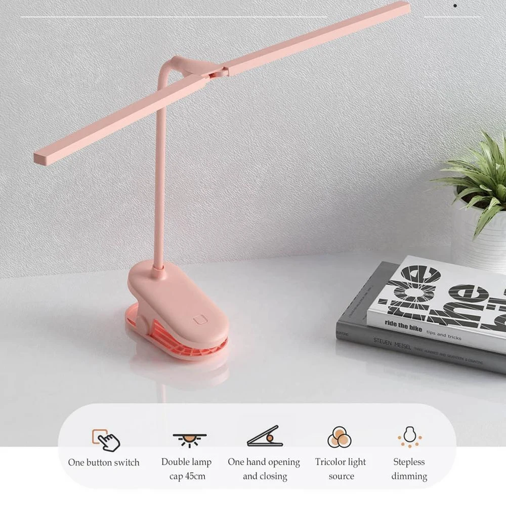 

Expanded Double-headed Book Light 24 LED Reading Light With Clip Eye Protection USB Charging LED Table Lamp For Home Dorm