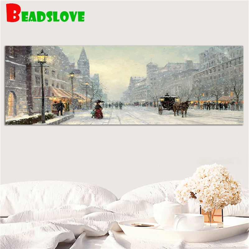

Большая 5D алмазная живопись уличный Снежный пейзаж мозаика Стразы ручной работы Рукоделие Алмазная вышивка пазл Декор