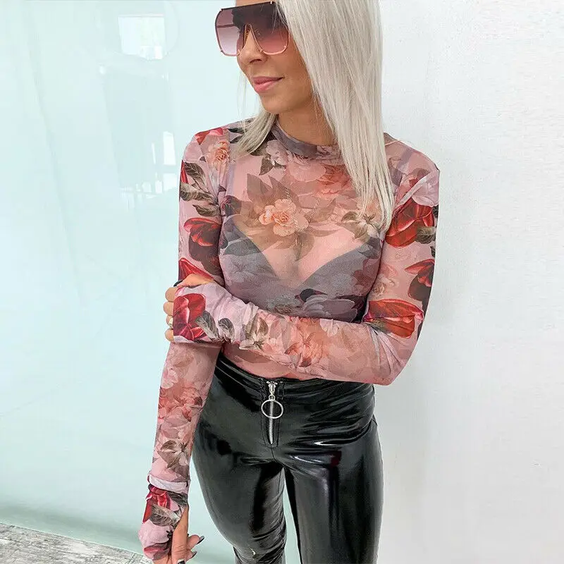 2020 женские сетчатые прозрачные блузки с оборками и топы рубашка длинным рукавом