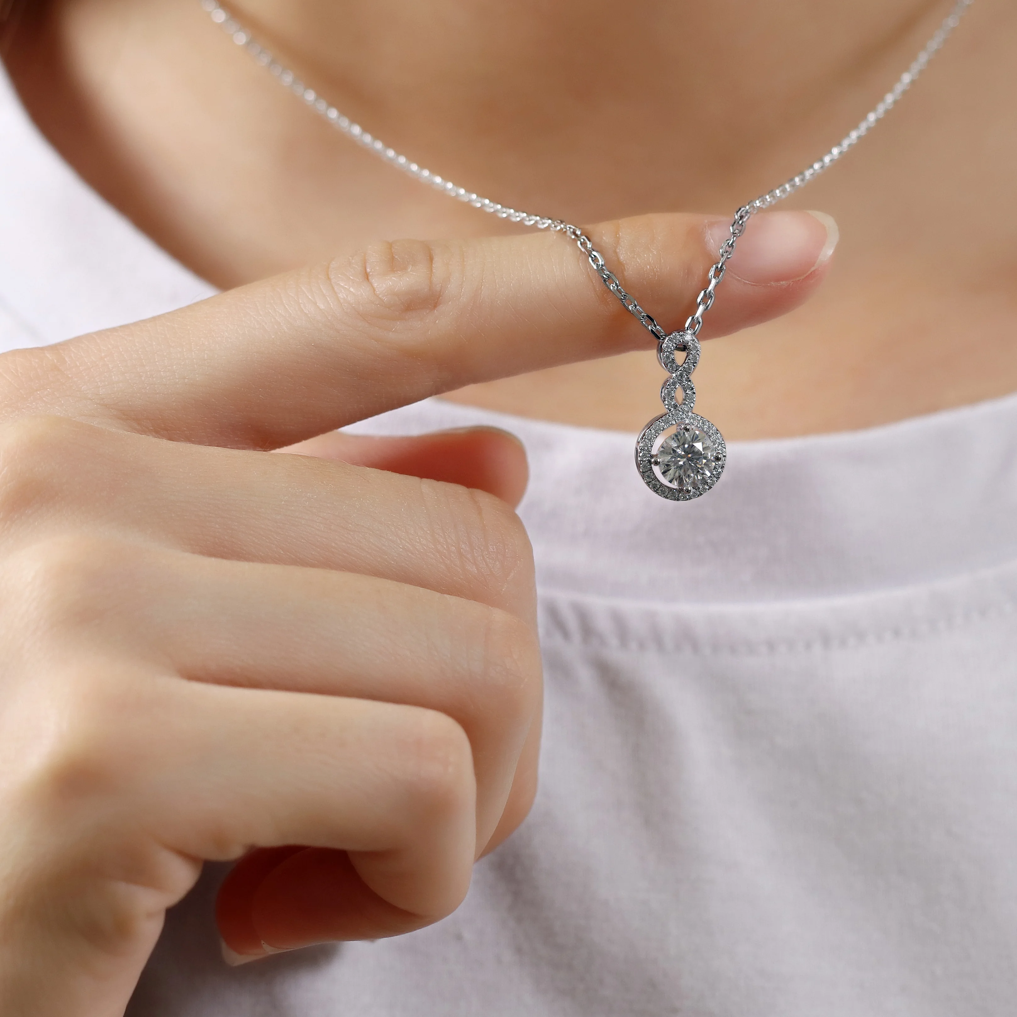 Женское ожерелье с подвеской DovEggs середина белого золота 14K 585 1ct карат 6 5 мм F Color