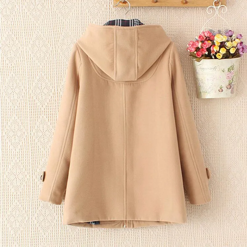 Зимнее Новое Женское шерстяное пальто с капюшоном Длинные куртки и роговыми