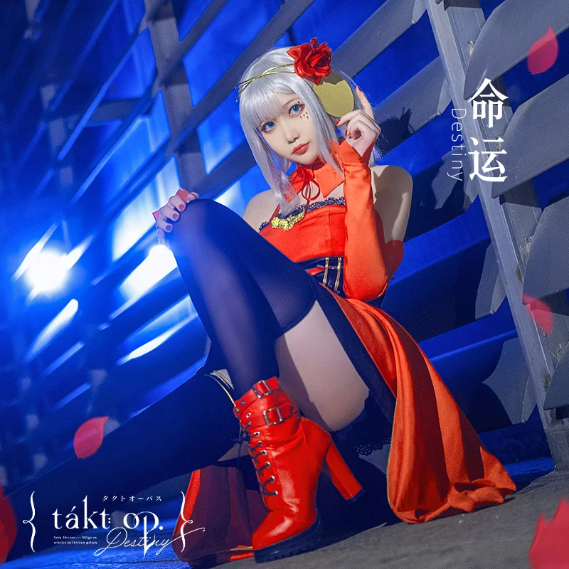 

Женский костюм для косплея аниме Takt op Destiny, без бретелек, красное платье, манжеты, воротник, аксессуары на заказ