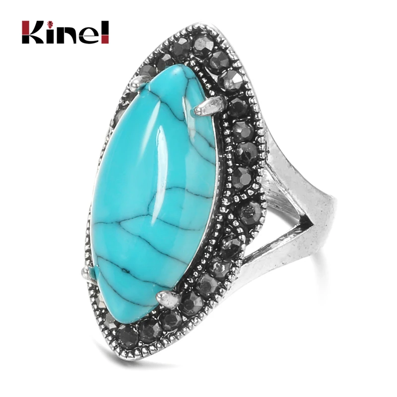 Кольца Kinel винтажный натуральный камень для женщин простой синий большой
