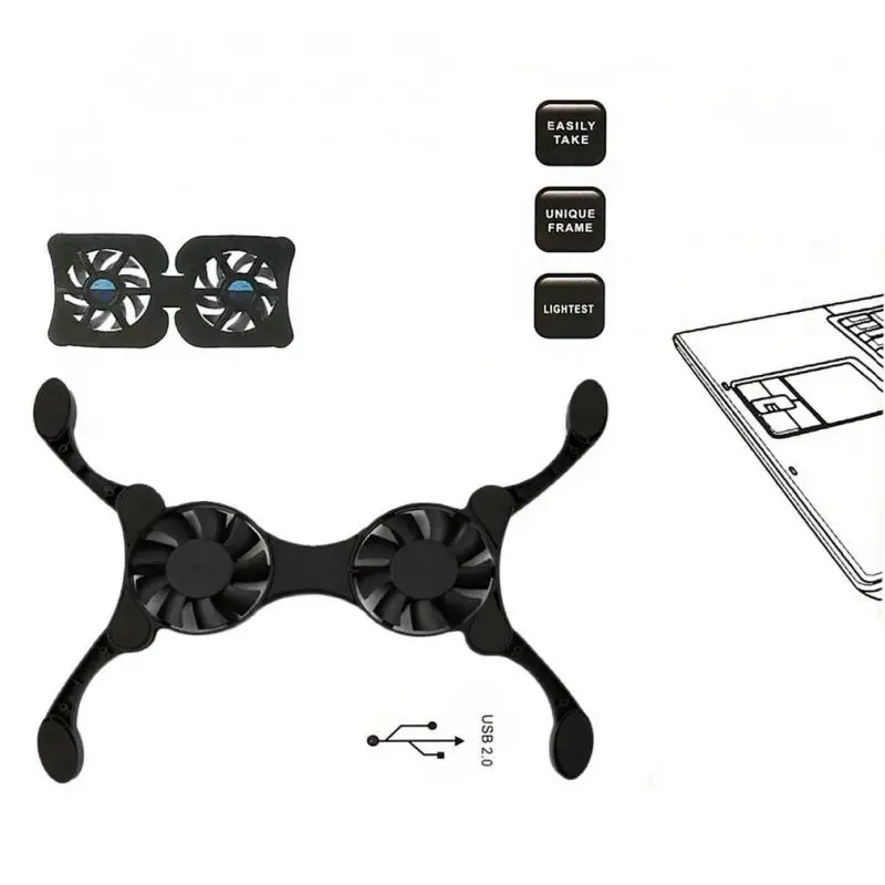 

2021 USB Fan Cooling Pad 2 Fans Cooler Notebook Cooler Computer Fan Stand For 14.1 Notebook Laptop PC