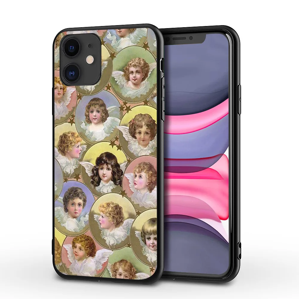 

Oil Painting Art Angel Case for Iphone 11 12 Pro Max 7 8 6 6s Plus 12 Mini Soft Case For XR X XS Max SE Retro Pop it case