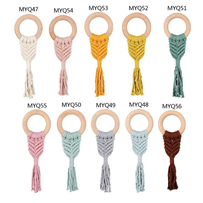 

Newborn Teether Woven Rainbow Hand Bell Ring Baby Teething Molar Bracelet 19QF