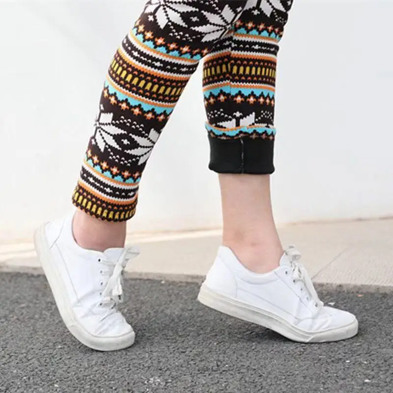 Женские теплые леггинсы на осень и зиму с принтом животных цветов оленей снега