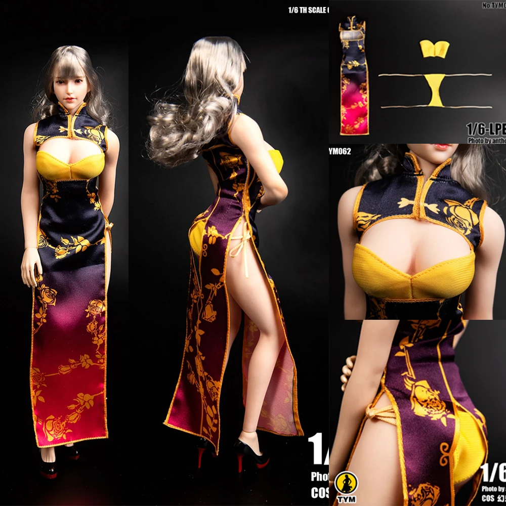 

Cosplay TYM062 1/6 Female Dress Fantasy Gold Cheongsam Leakage of chest design Model HS-03 for 12 inches Figure Body