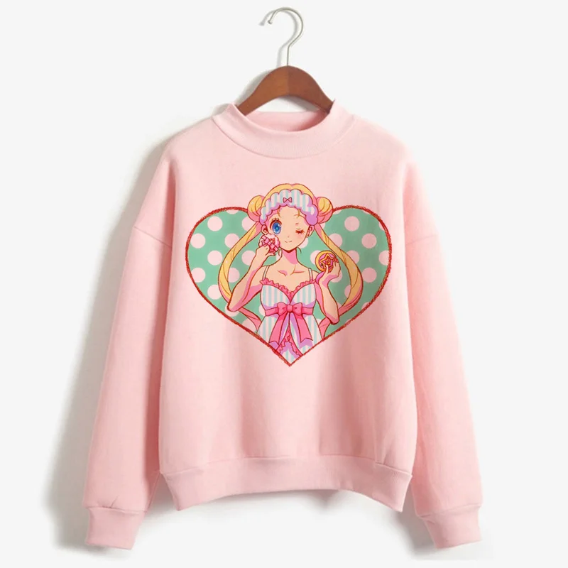 P1851O-pink Сейлор Мун каваи Харадзюку толстовки для женщин Ullzang милый кот Аниме Забавный мультфильм свитшоты Usagi 90s Эстетическая толстовка женская - Цвет: P1851O-pink