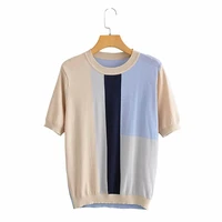 doujili 2021 new top tees short sleeve round neck asymmetrical splicing color fashion women t shirt casual wearing
