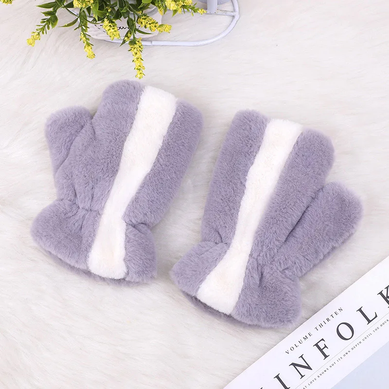 Женские зимние теплые вязаные плюшевые Утепленные перчатки в белую полоску с