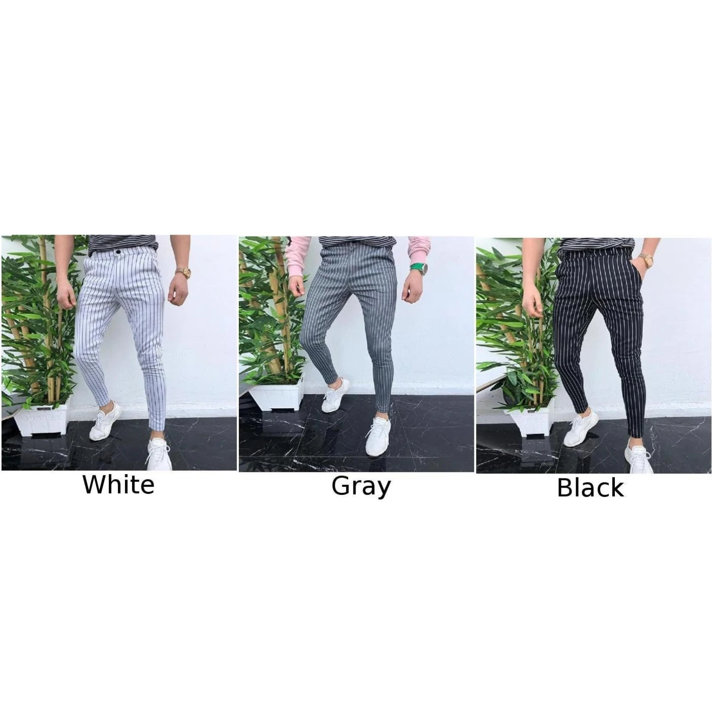 

NEW Mens Autumn Fashion Striped Zipper Business Trousers Pants Casual Slim Pant