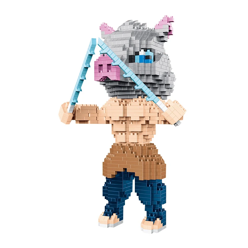 

1123pcs 2113 Anime Demon Slayer Hashibira Inosuke Pig Monster Warrior 3D Mini Diamond Blocks Bricks Building Toy for Children