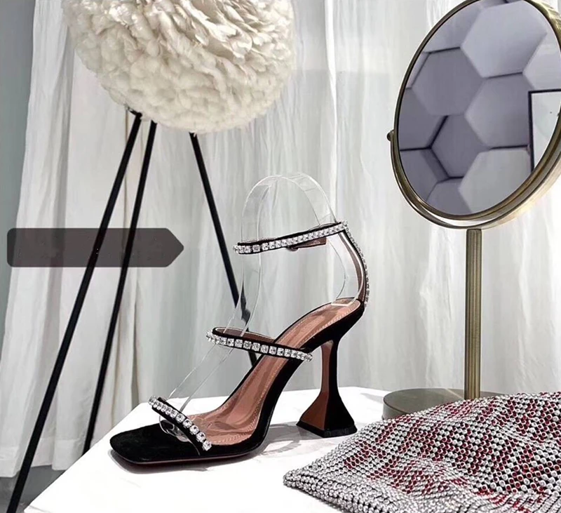 Сандалии с кристаллами Ботинки пряжкой на лодыжке Женские необычные туфли