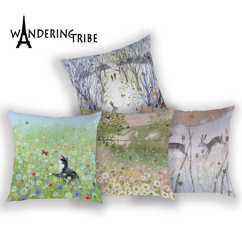 

Cute Rabbit Cushion Cover Farmhouse Living Room Pillows Case Linen Decoration Cushions Covers Animal Deer Sofa Pillowcases Cojin