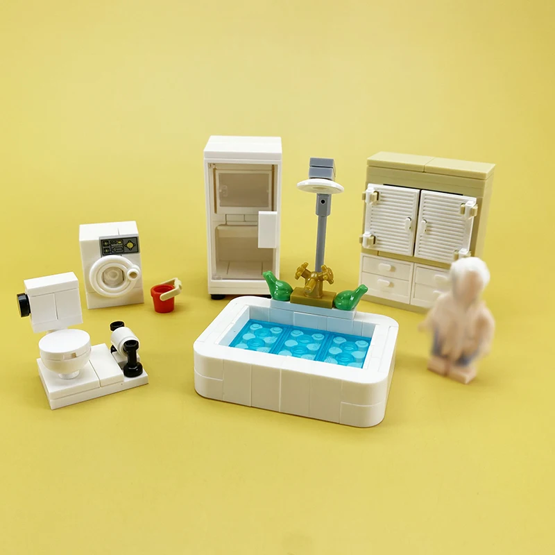 

Конструктор MOC из мелких деталей, Детский конструктор для ванной, шкафа, холодильника, миниатюрное украшение для дома, стиральная машина для туалета