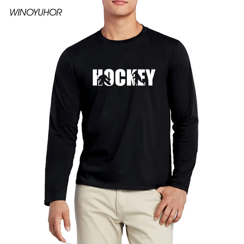 

Ice Hockey Player T-Shirt Men Letter Printed Long Sleeve T Shirt Cotton Funny Goalies Gift Tops Tee Camisetas Masculina