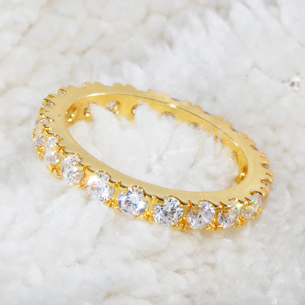 

Simple Female White Round Crystal Jewelry Cute Gold Color Wedding Rings For Women Luxury Thin Engagement Valentines Day Gift