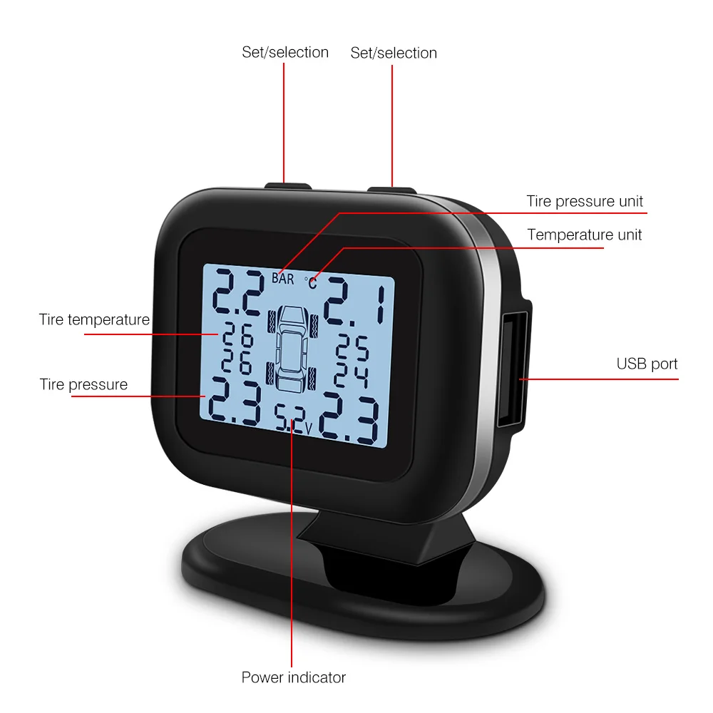 Датчик давления в шинах Vehemo цифровой измеритель 4 шт. с сигнализацией высокой