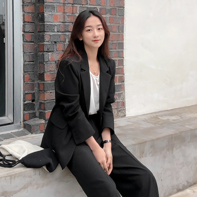 

Korean Black Fashion Suit Business Loose Female Elegant Oversized Suit Women Jacket Ladies Office Wear Conjuntos Clothing Eg50xf