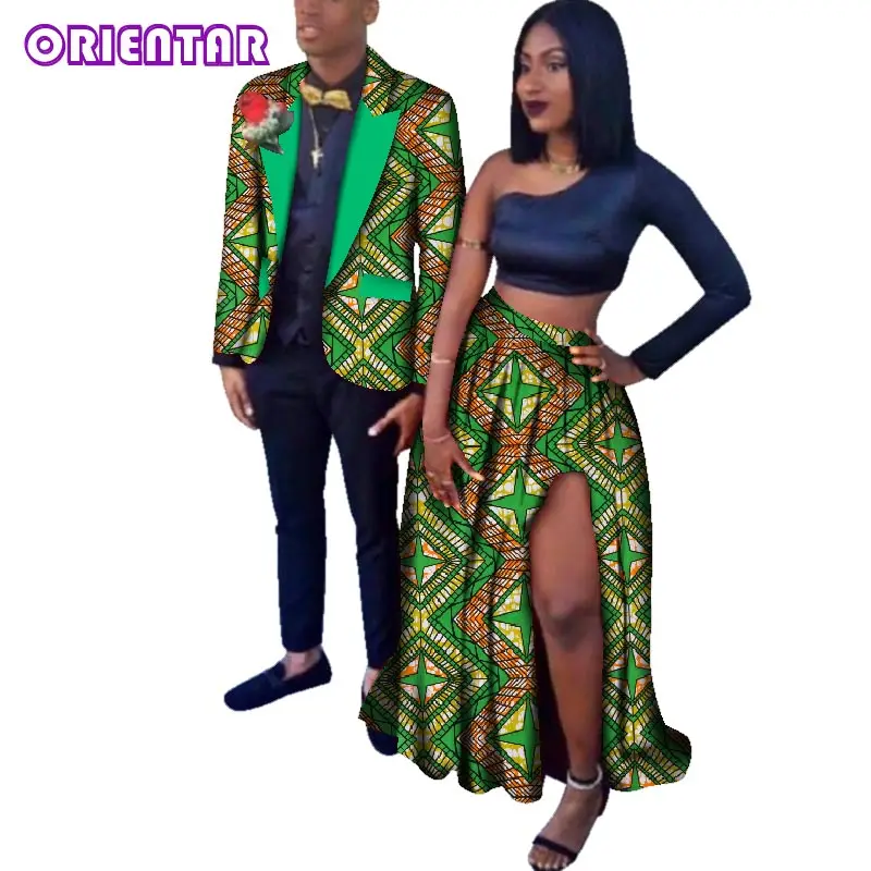 2020 African Print Couple Clothing Women Long Skirt and Men Outwear Coat African Party Couple Clothes for Women Mens WYQ28