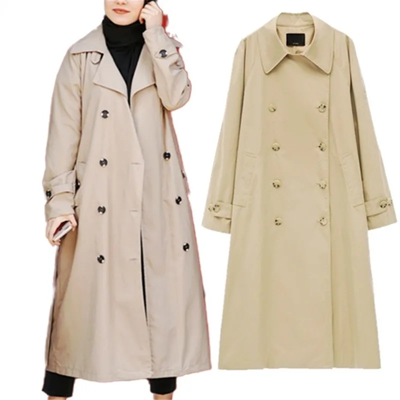 Осенне-зимний тренч для женщин на шнуровке большой размер британский стиль