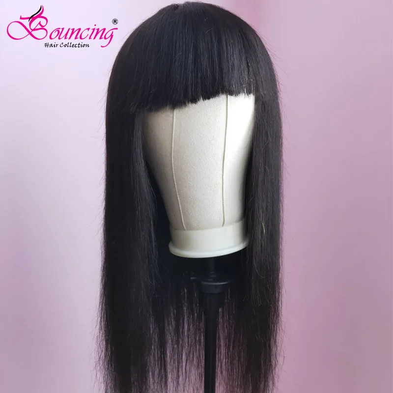 Полностью волнистые парики прямые бразильские волосы Remy с челкой натуральные