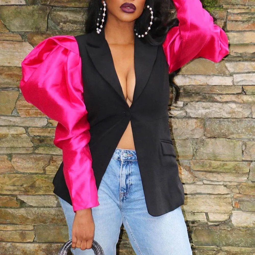 Женская офисная блузка с длинным рукавом розовый лоскутный блейзер рукавами