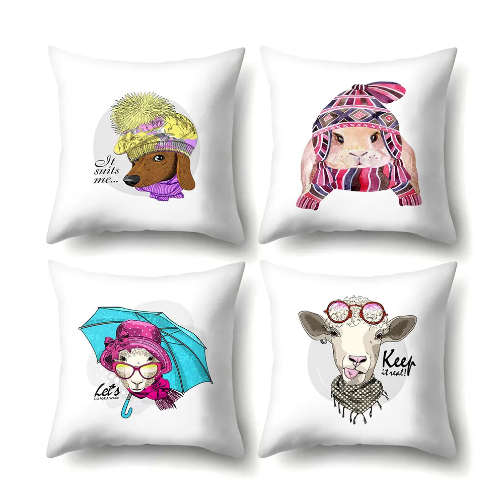 4Pcs Funny Cute Animal Sheep Dog Throw Pillow Cover Square Removable Breathable Cushion Case Home Car Decoration | Дом и сад