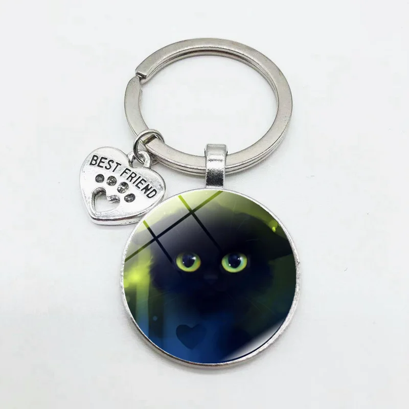 

Classic Love Dog Footprint Alloy Keychain Lonely Black Cat Rice Pattern Pendant Fashion Keychain Pendant